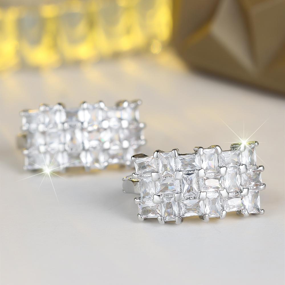 Simple Silver Color Geometric Drop Earrings Ladies' Sparkling White Zircon Wedding Earrings Fine Jewelry Gifts