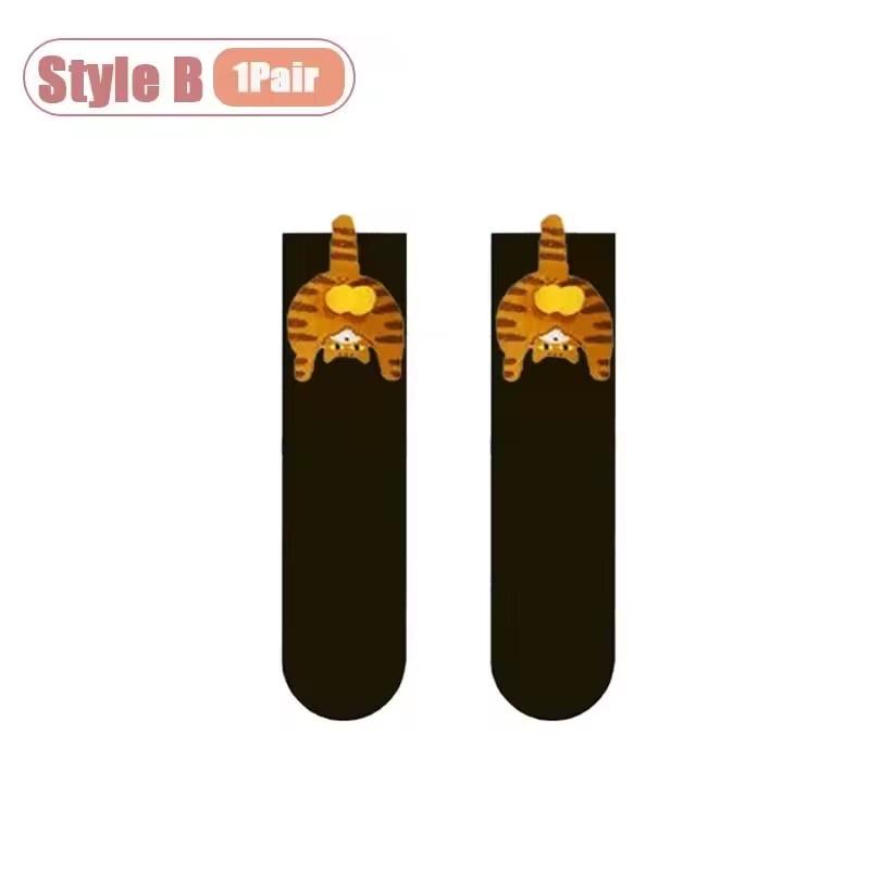 Cartoon Cat Egg Couple Socks Cozy Mid-Calf for Maternity Warm Winter Cute Present for Christmas Cat Lovers Family