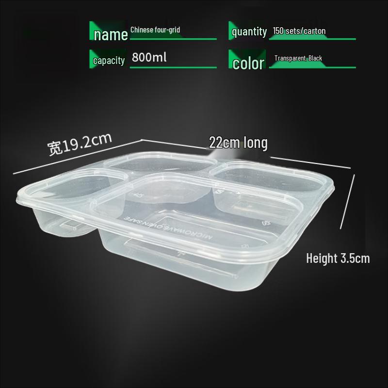 WS Disposable Rectangular 4-Compartment Takeaway Containers