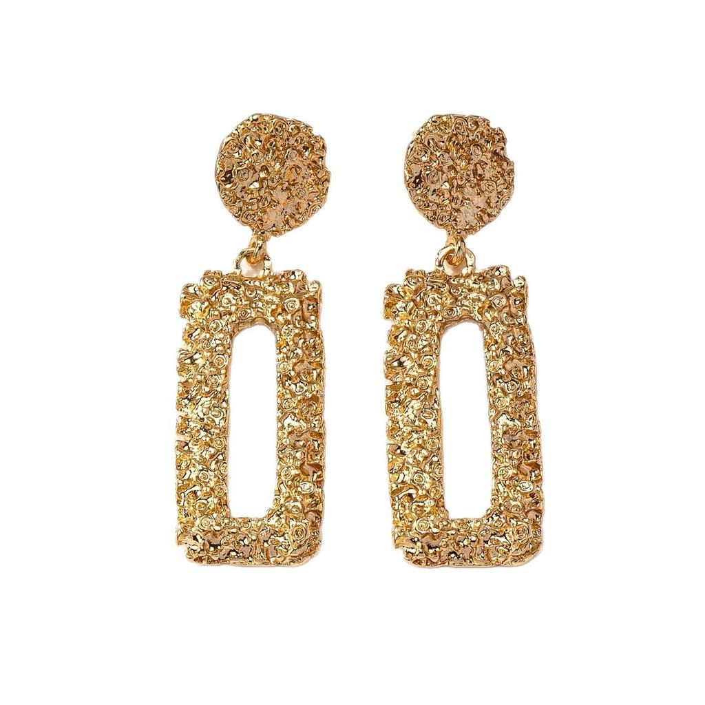 Medieval Zinc Alloy Square Relief Heavy Industry Earrings Retro Exaggerated, Geometric Court Style Earrings