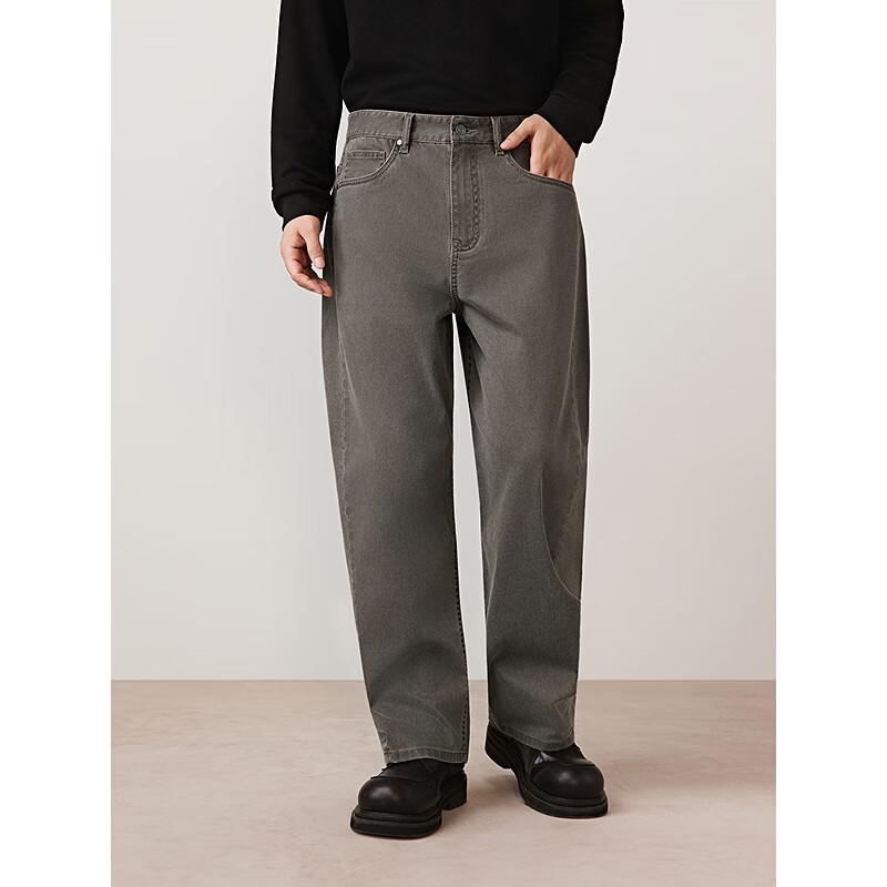 GXG Men's Grey-Brown Twill Loose Straight Denim Jeans