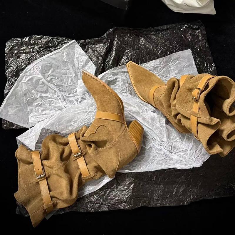 

Версия из коровьей кожи~ Европейский и американский стиль Spice Girls, белые остроносые ботфорты на наборном каблуке, женские широкие сапоги-рыцари, длинные сапоги 40 жёлтый