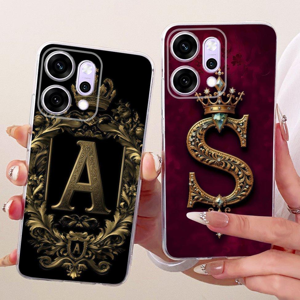 Transparent For Oppo Reno 14Pro CPH2739 PKZ110 Cover For Oppo Reno14 Pro Case Luxury Crown A-Z Letters 2D Flat Pattern