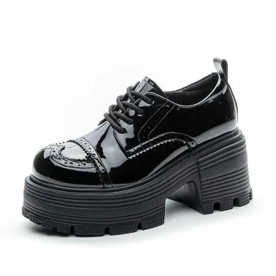 

Модные 9-сантиметровые ботильоны из натуральной кожи, осенние женские ботинки, повседневные весенние туфли-лодочки Мэри Джейн на платформе и танкетке, дышащая обувь 40 чёрный