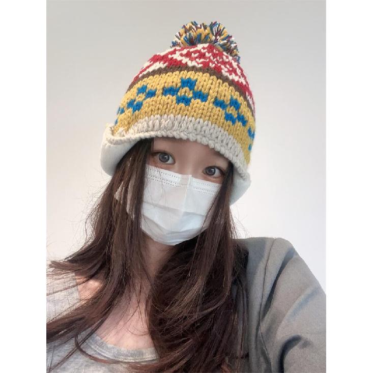 Sweet and cute fleece-lined women's winter knitted ear-protecting Lei Feng hat, versatile for autumn and winter, warm woolen hat for students