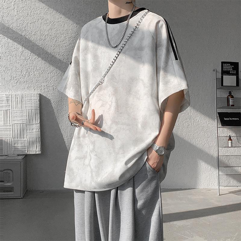 New Short-sleeved T-shirt Men's Summer Casual Loose T-shirt American Retro Striped Half-sleeved Top