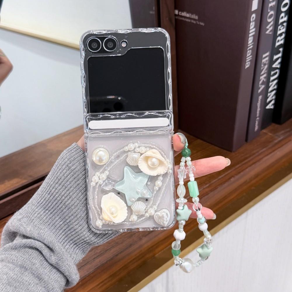 3D Shell For Samsung Galaxy Z Flip 5 6 7 5G Bracele Case Hinge Magnetic PC Shockproof Protective Transparent Back Cover