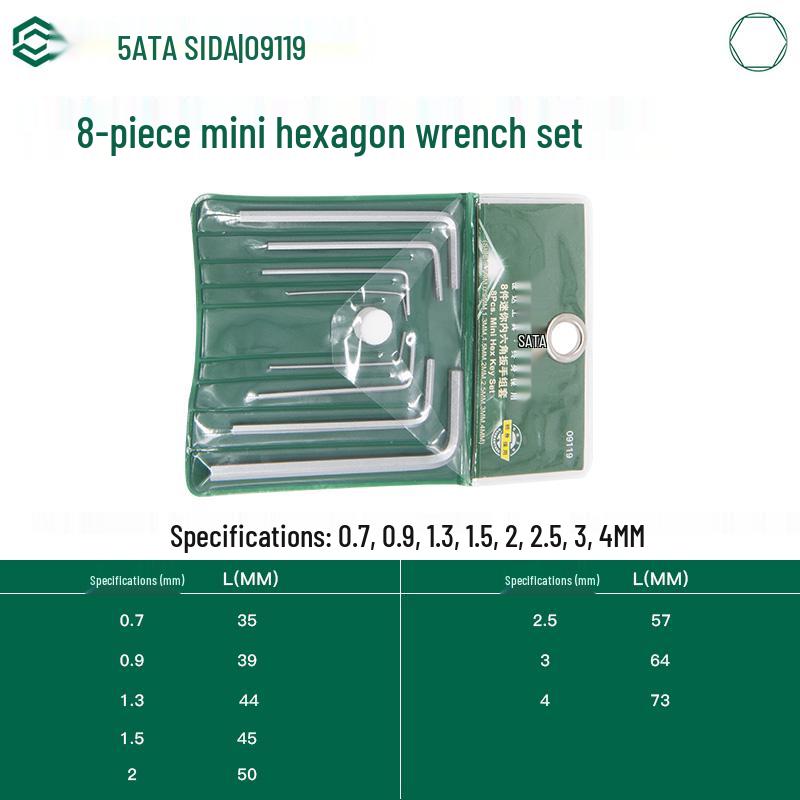 SATA 8-Piece Hex Key Set, 0.7-4mm, Industrial Grade