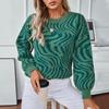 Autumn Winter Vintage Loose Long Sleeve Top Print Cardigan Knitwear O-Neck Sweater