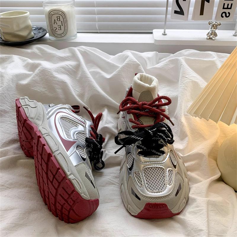 Korean Version of Platform Dad Shoes Autumn 2025 New Versatile Chic Shoes Lightweight Mesh Shoes Breathable Casual Sports