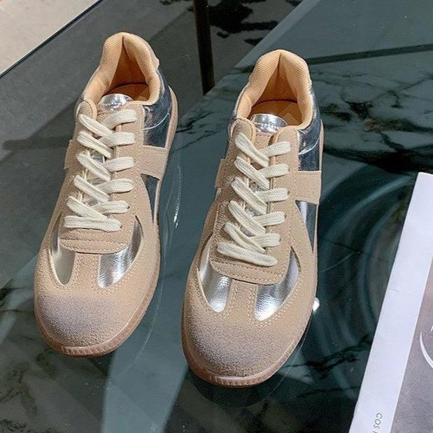 Cowhide Version Retro Polish Silver Women's New Versatile Lace-up Single Shoes Sports Casual Flat Bottom