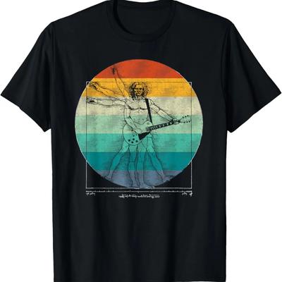 Funny Guitar Player Da Vinci Vitruvian Man Musicians T-Shirt