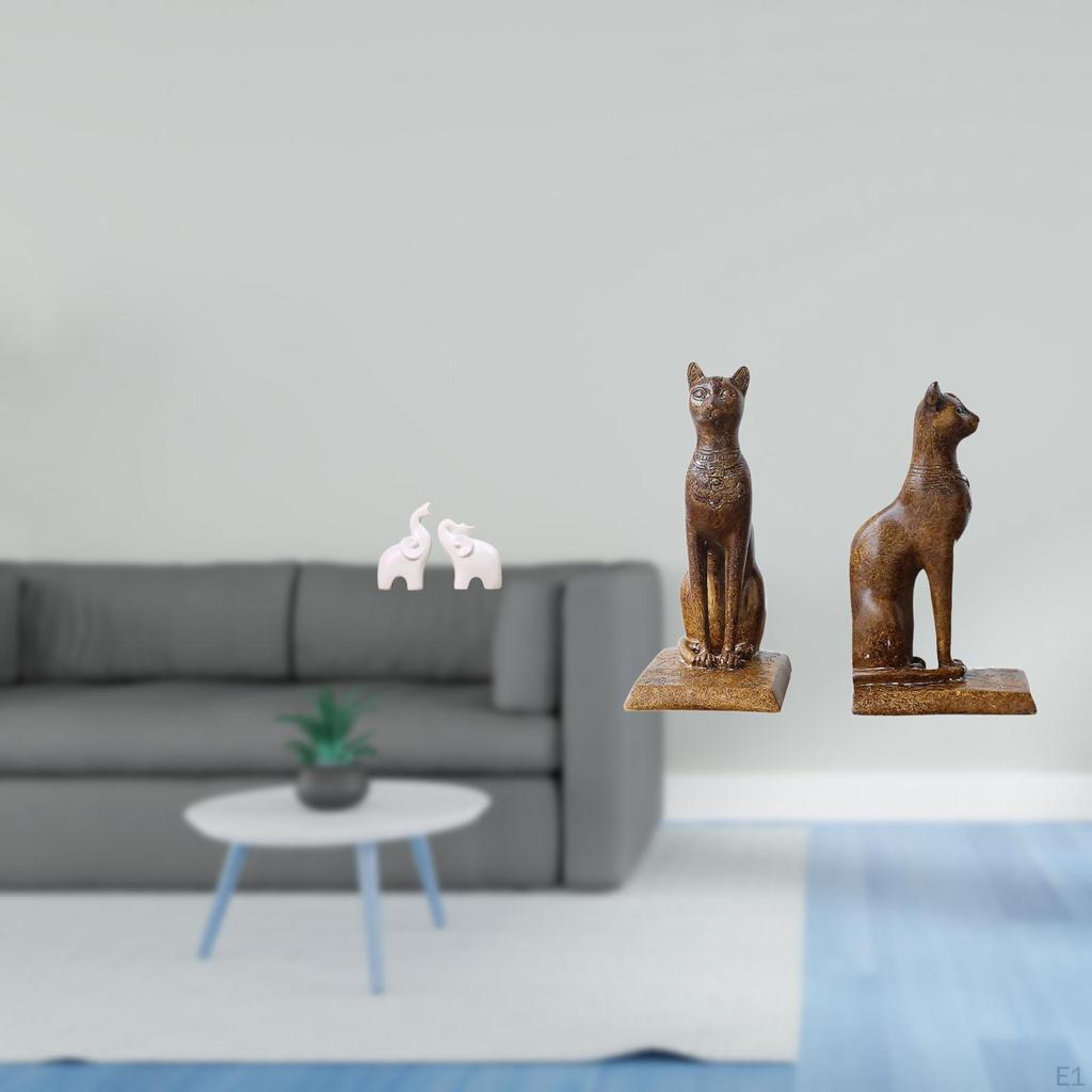 Elegant Elephant And Egyptian Cat Sculptures Unique Tabletop Animal Statues Figurines Decorative