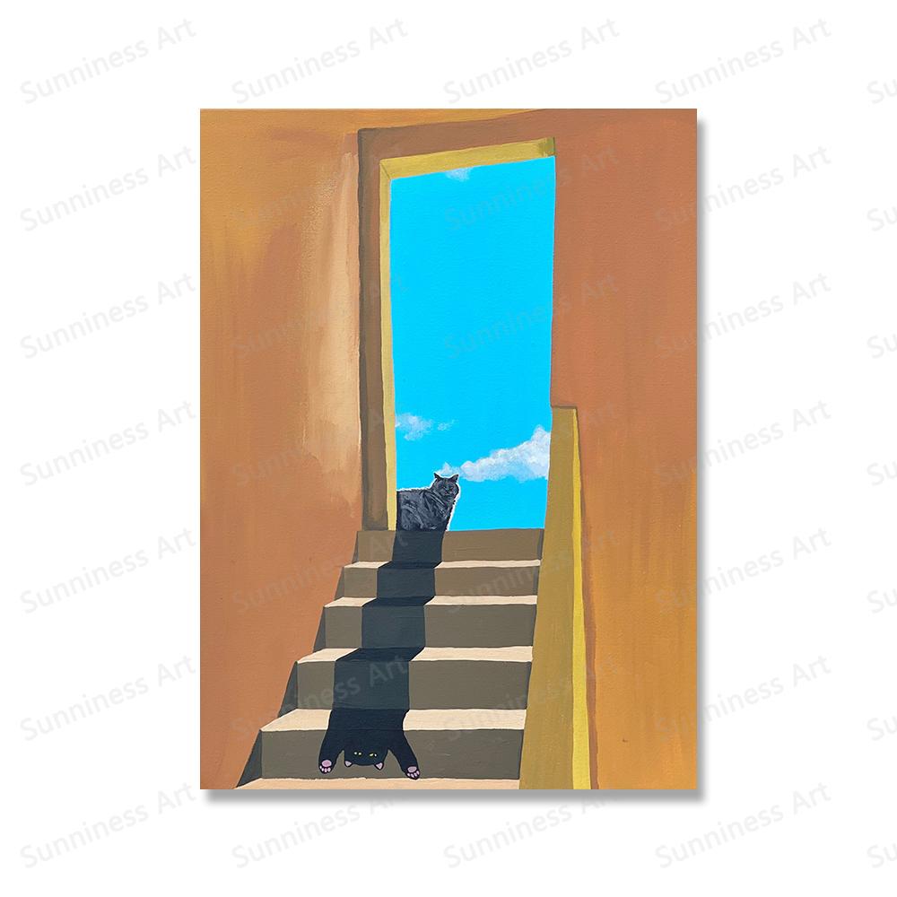 Abstract Green Plant Flower Black Cat Wall Art Canvas Painting Funny Posters And Prints Wall Pictures For Boho Living Room Decor