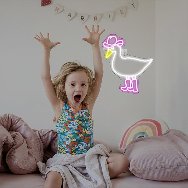 Cowboy Duck Neon Sign,Duck Neon Signs Cowgirl Boots Neon Signs for Wall Decor, USB Connectivity Pink LED Signs for Bedroom Living Room Kids Room Home