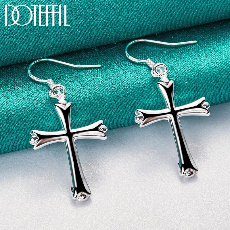 Cross Pendant Earrings Silver Fashion Jewelry