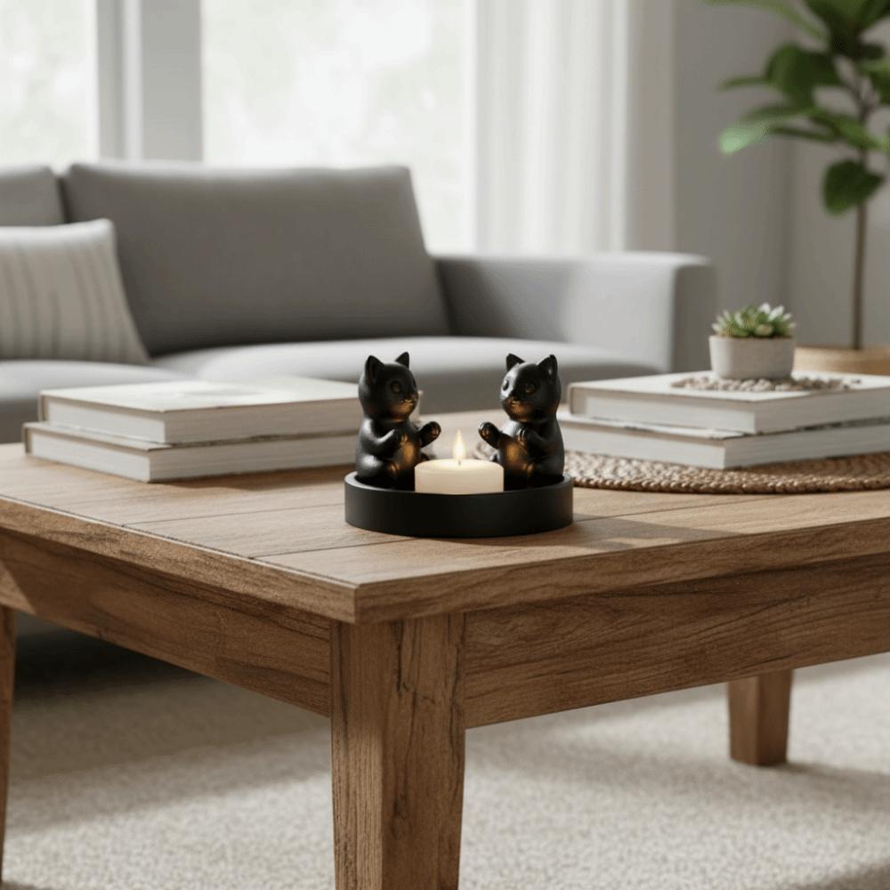 Creative Cartoon Cat Candle Holder Ring-Shaped Decorative Candle Stand Cute Black Kitten Ornament Office