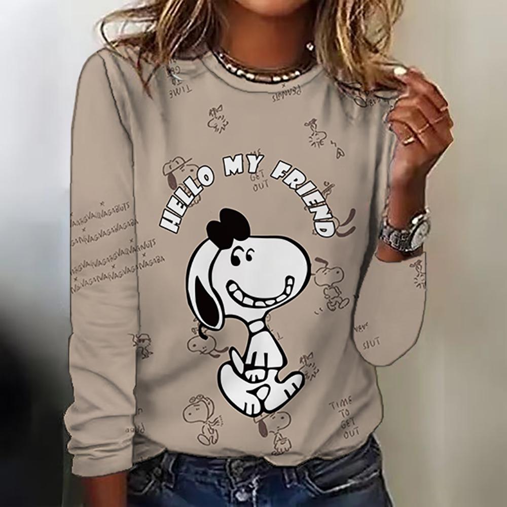 Snoopy Anime Collaboration 2025 Autumn New Women's Long-Sleeve T-Shirt Loose Round-Neck Top