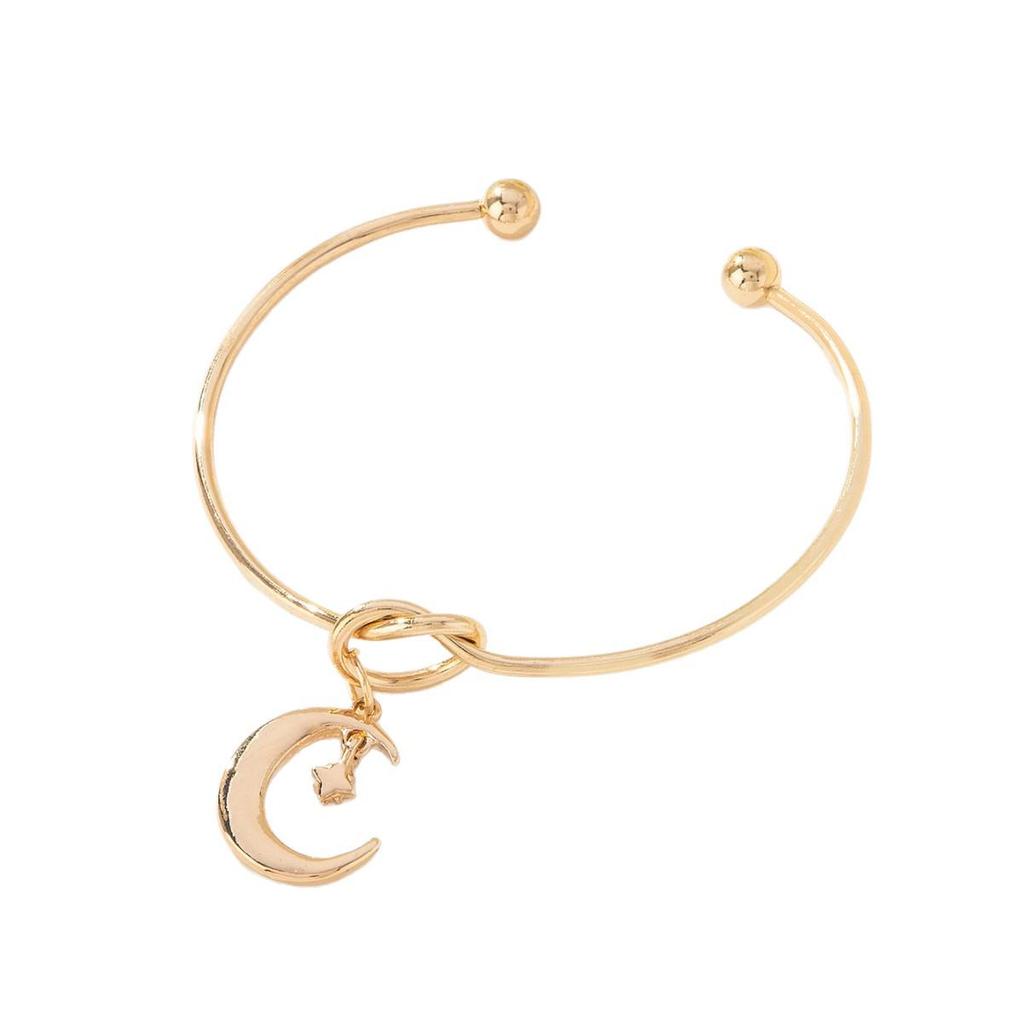 Star Moon Pendant Women's Open Bangle: European-American Knot Design