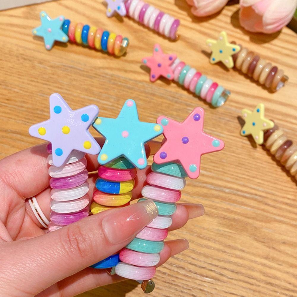 Candy Color Telephone Line Hair Rope Elastic Spiral Coil Hair Rope Cute Rainbow Hair Ring  Daily