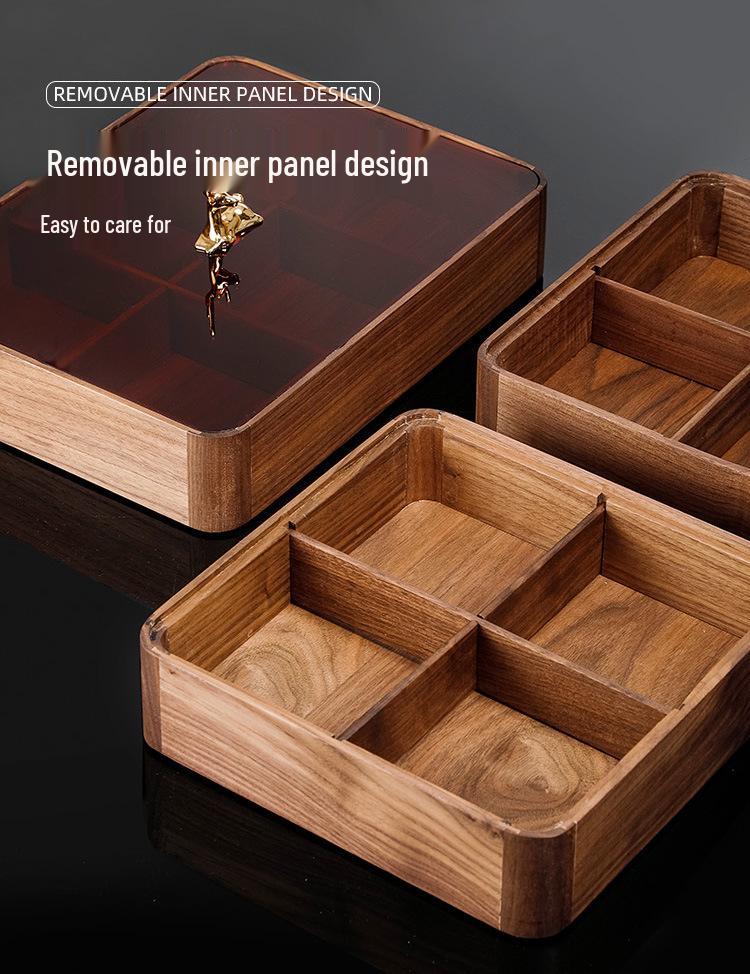 Elegant Wooden Fruit and Snack Storage Box with Lid and Dividers