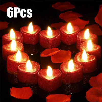 LED-Glitzer-Kerzenlicht, elektronisch, batteriebetrieben, flammenlos, herzförmiges Wunschlicht, romantisches Licht für Hochzeit, Valentinstag
