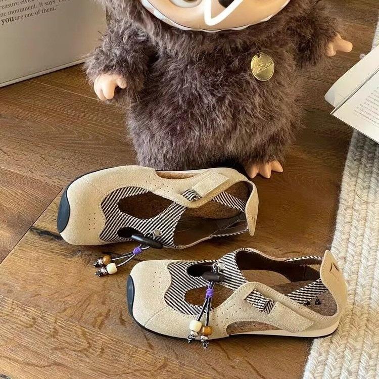 Blue Cabinet Women's Shoes Ethnic Style Wooden Tone Moral Training 2025 Sandals 3cm Niche Mary Jane Square Head Casual Shoes