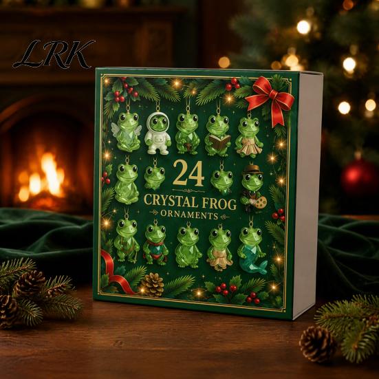 Weihnachtsthema Ornamente Frosch Adventskalender 2026, 24 Tage 2D Acryl Kristallmuster Partygeschenke Countdown-Kalender, Frosch-Thema Hängend für Wand,