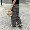 Women’s Relaxed Fit Striped Print Wide Leg Drawstring Pants Casual Lounge Elastic Waist Trousers with Pockets for Everyday Wear