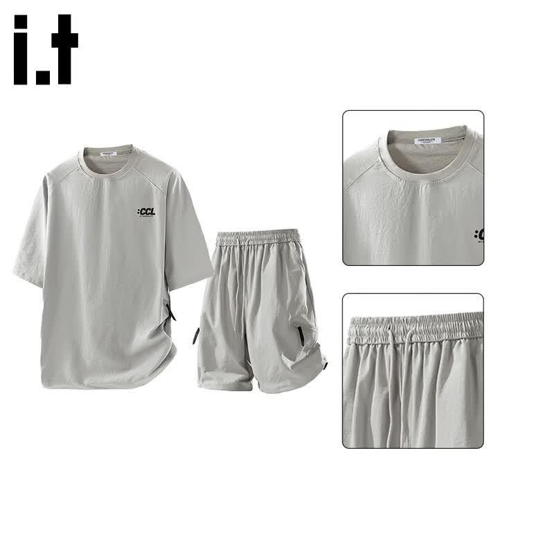 :CHOCOOLATEit Men's Quick-Dry Ice Silk T-Shirt & Shorts Set