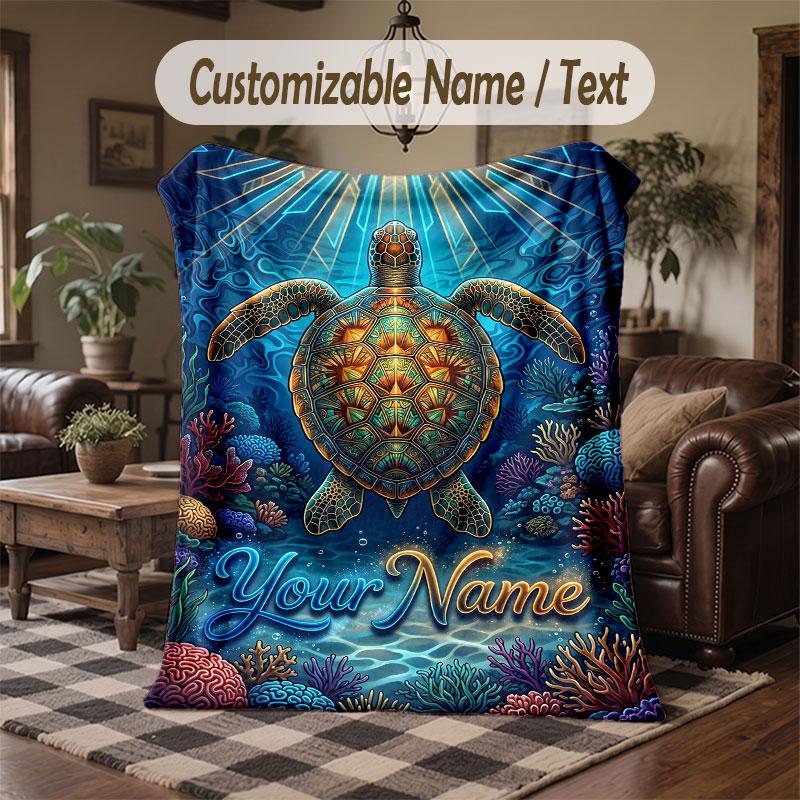 Mermaid Theme Throw Blanket Custom Name Text Personalized Blanket Soft Cozy Blanket for Home Sofa Bed