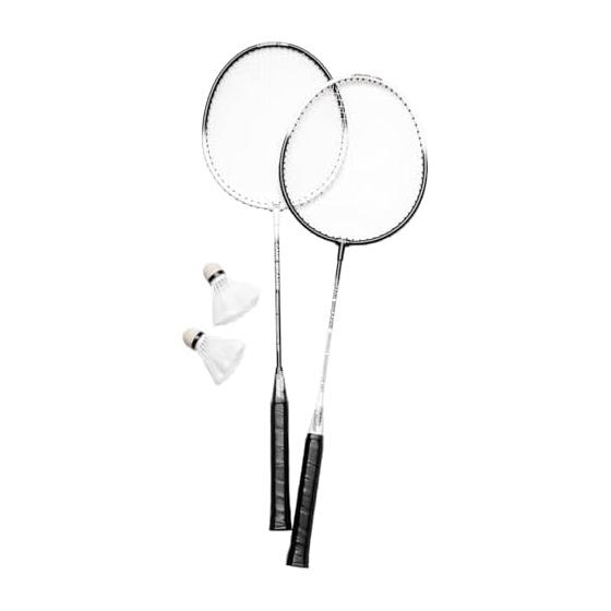 Badminton Set, 2 Rackets, 2 Shuttles, Storage Case, Lightweight, For Beginners, Practice Case Included, Black White
