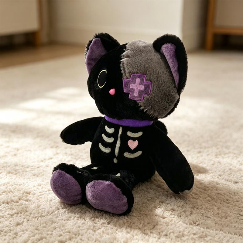 35cm Kawaii Serie Nera Gatto Scheletro Morbido Peluche Animale di Peluche Creativo Soffice Teschio Gotico Gattino per Bambini Regali di Halloween