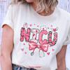 Valentine Nicu T Shirt Coquette Bow Nurse Neonatal Intensive Care Unit Vintage Comfortable Fashion Casual