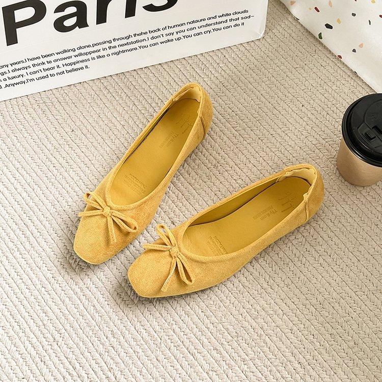 Retro Ballet Flat Bottom Red Light Mouth Single Shoes Women's New Suede Gentle Soft Sole Doudou Shoes One Pedal Ladyshoes