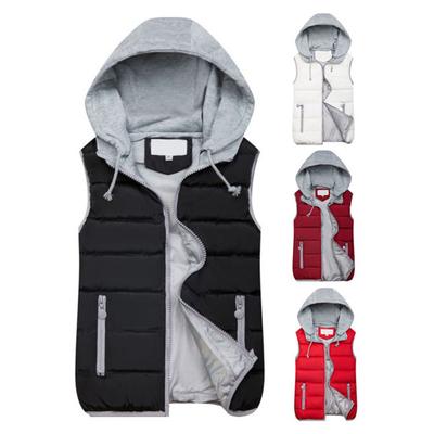 Women Winter Vest Coat Hooded Color Matching Zipper Closure Drawstring Sleeveless Padded Thick Waterproof Windproof Soft Warm Lady Waistcoat