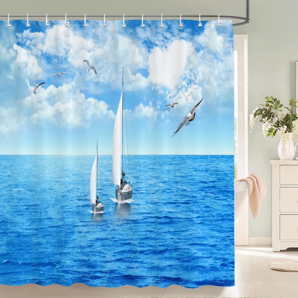 High Quality Cartoon Fish Dolphin Printing Fabric Shower Curtain Bathroom Waterproof Ocean life Bath Curtains Decor with Hooks