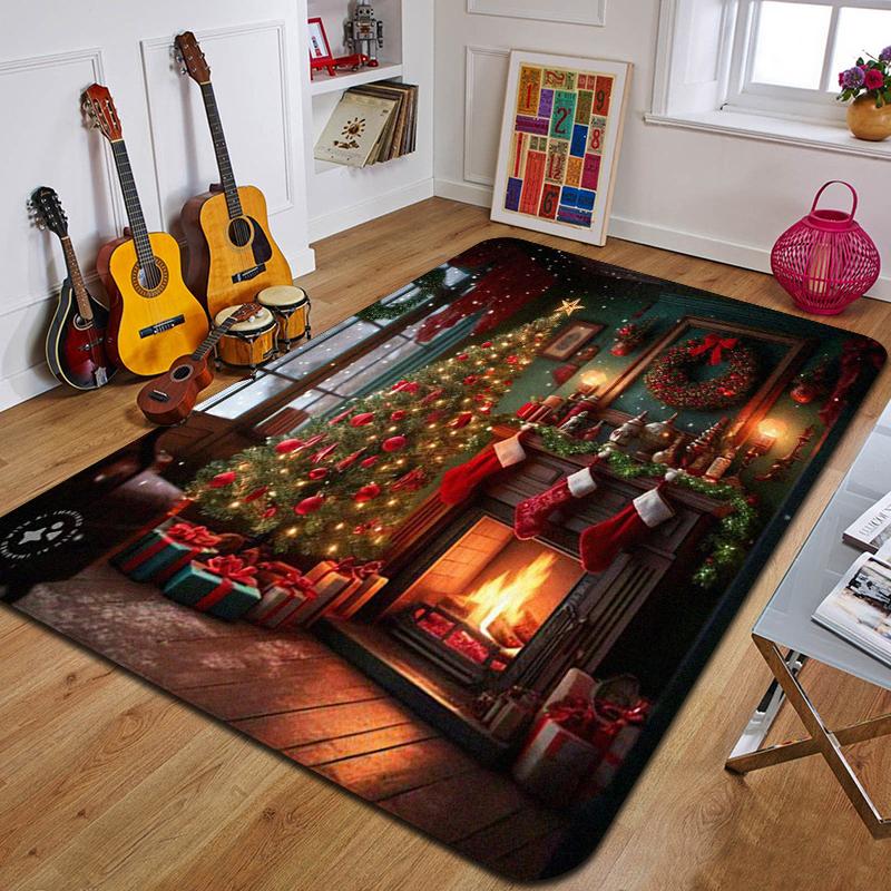 C-Weihnachten Bedruckter Teppich Eingang Fußmatte Wohnzimmer Schlafzimmer Badezimmer Rutschfester Teppich Heimdekorative Fußmatte Neujahrsgeschenk