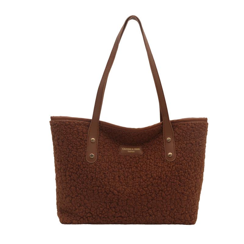 Bolsa de mão macia grande capacidade outono inverno bolsa de ombro feminina lã de cordeiro bolsa tote com zíper casual compras viagem tote