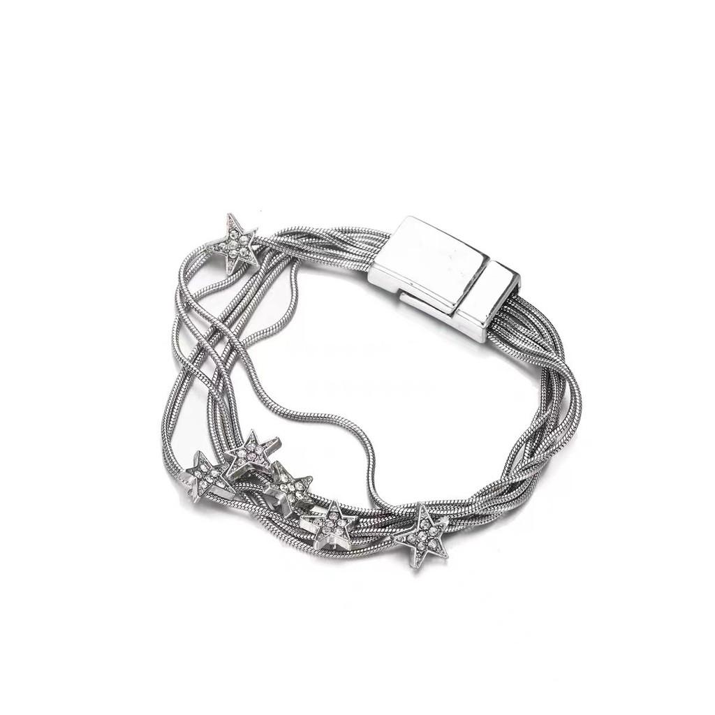 Trendy Sweet Cool Geometric Star Charm Layered Alloy Bracelet For Women 2024 Summer