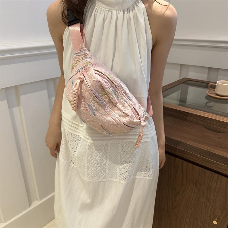Cute Korean Style Striped Lightweight Crossbody Chest Bag For Casual Everyday Use
