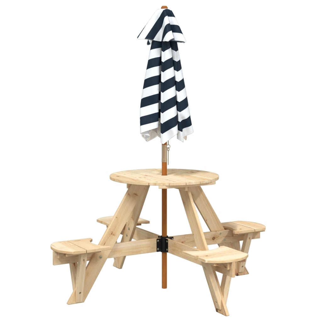 Vidaxl Picnic Table For 4 Children, Round, With Umbrella, Fir