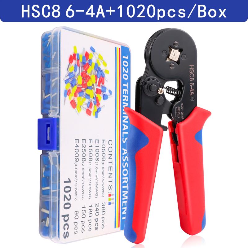 Ferrule Crimp Tool Kit, Square Serrated Self Adjusting Ratchet Wire Terminal Crimper Kit with 1020 Pcs Wire Terminal Crimp Connector Wire End Ferrules