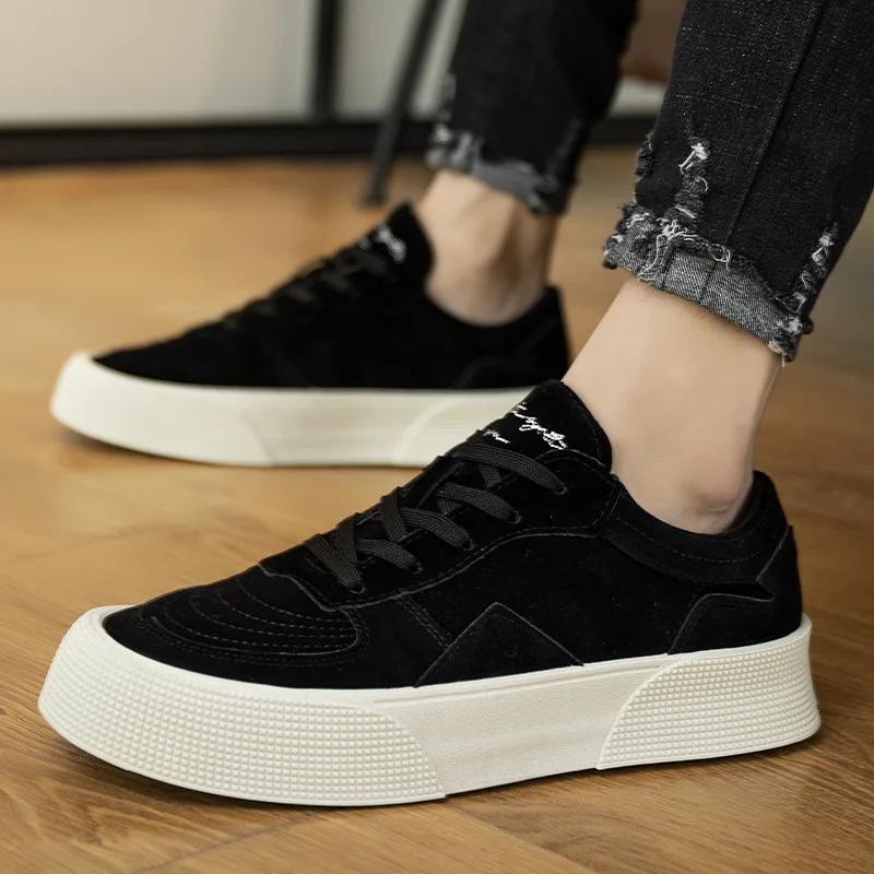 Mens Casual Shoes, Genuine Leather Mens Shoes, Lace-up Thick-soled Mens Sports Shoes, Breathable Lightweight Skate Shoes for Men