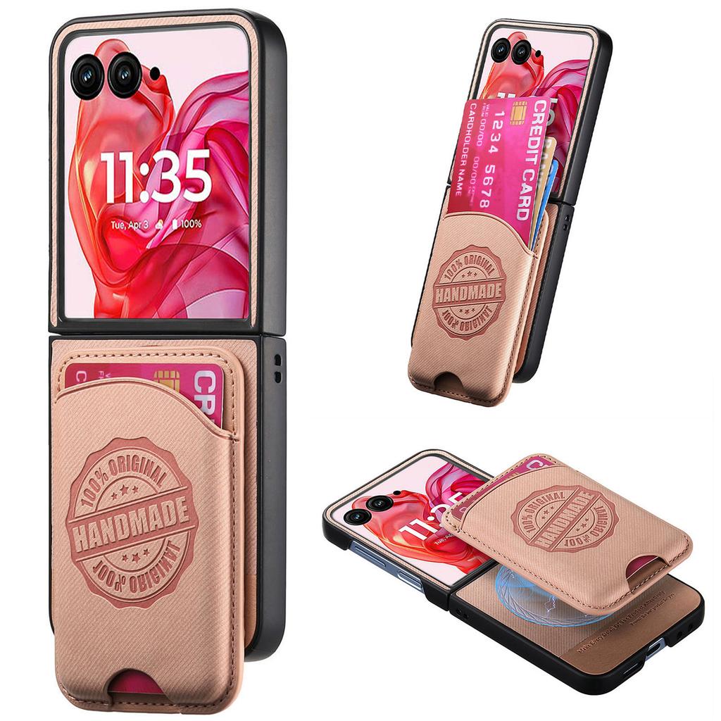 For Motorola Razr 50 Ultra 5G Case with Card Bag Compatible with MagSafe Denim Texture Leather Back Cover