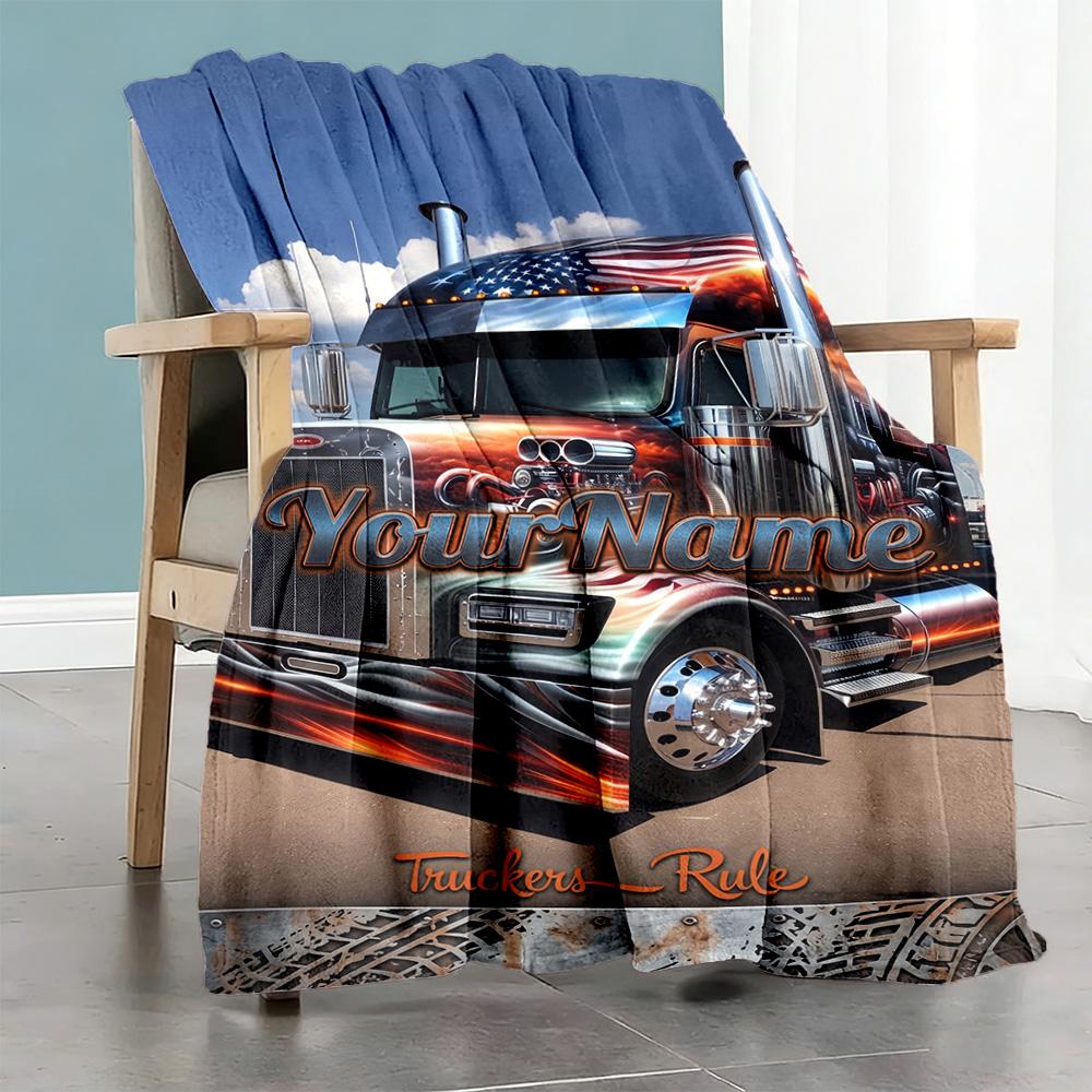 Peterbilt Heavy Trucks Personalized Text Blanket Multi-purpose Customizable Blanket Ultra-Soft Throw For Living Room Home Decor Chair Bedding