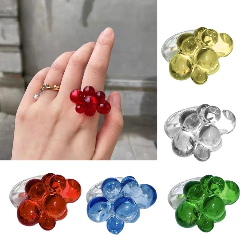 Exaggerated Acrylic Rings with Beads Dating Jewelry Acrylic Texture Perfect for Adding a Touch of Color to Any Outfit