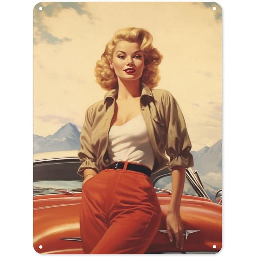 Pinup Car Girls Metal Tin Signs Plaque Wall Decoration Vintage Art Posters Iron Painting for Man Cave Home Cafe Garden Club B