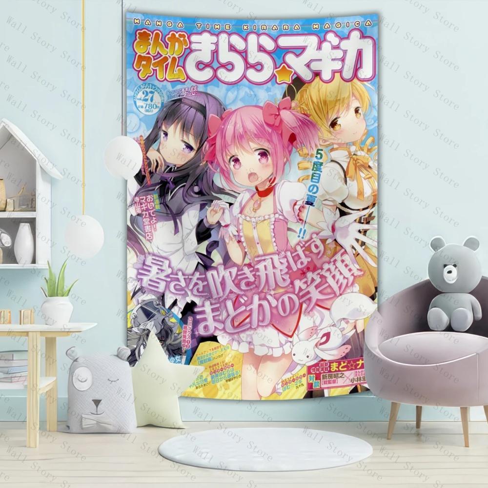 Magische Meisje Madoka Wandkleed Japanse Anime Tijdschriften Kunst Muur Achtergrond Doek Voor Tiener Meisje Slaapkamer Wandkleed Decor Schattig Cadeau