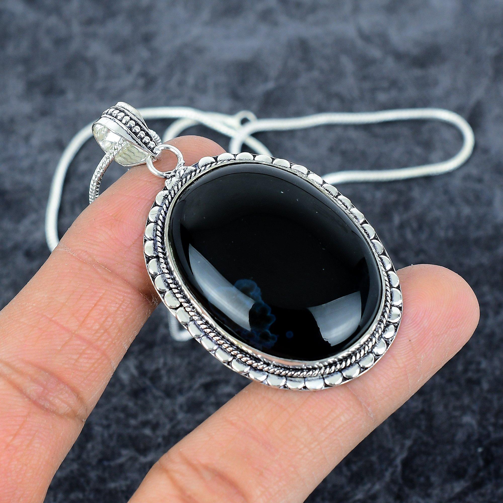 

Камінь Чорний Онікс Ручна робота Срібло 925 проби Ювелірна підвіска 2,40 M-2853